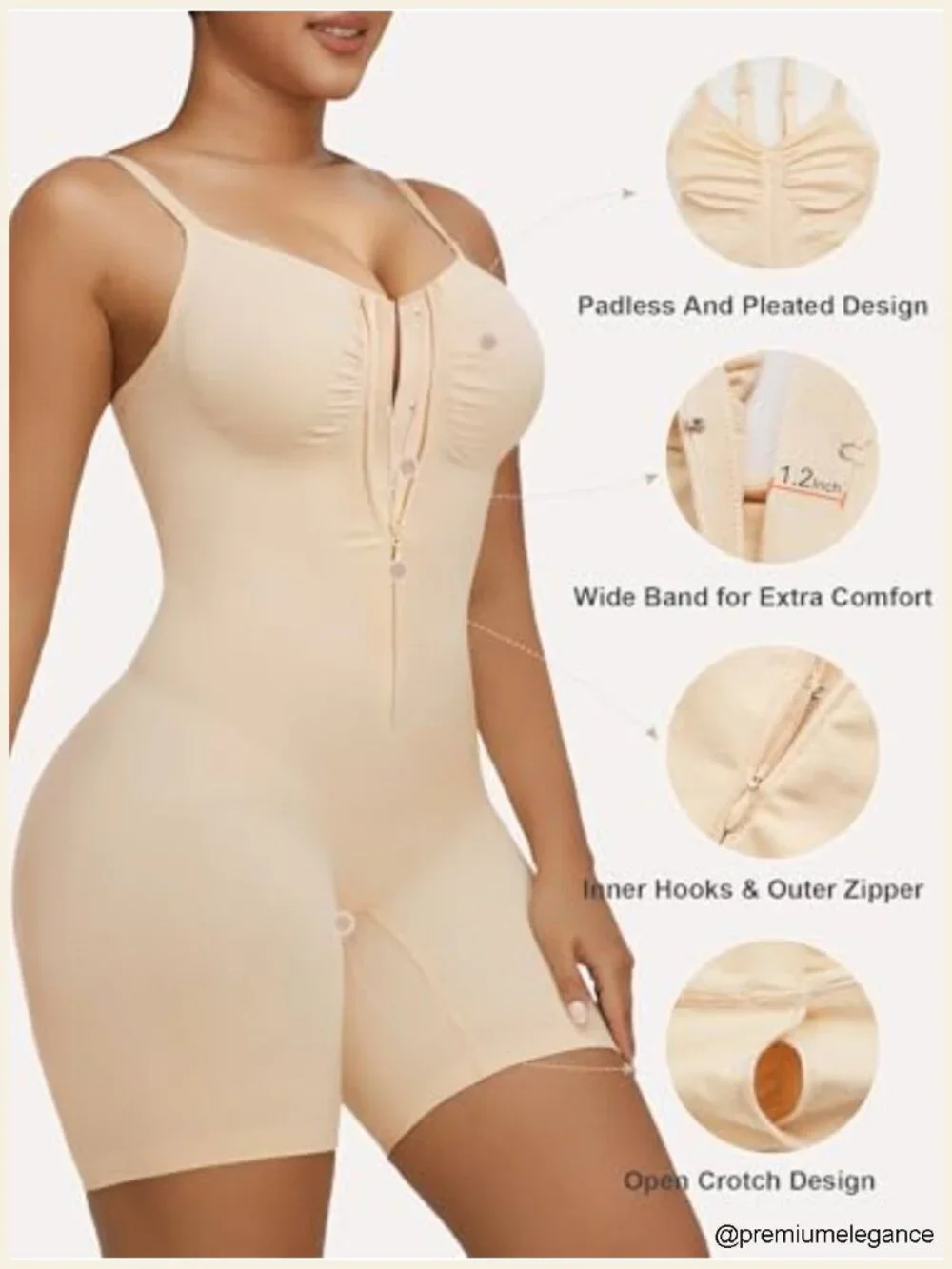 Seamless Zip-Up Shaper Bodysuit Tummy Control